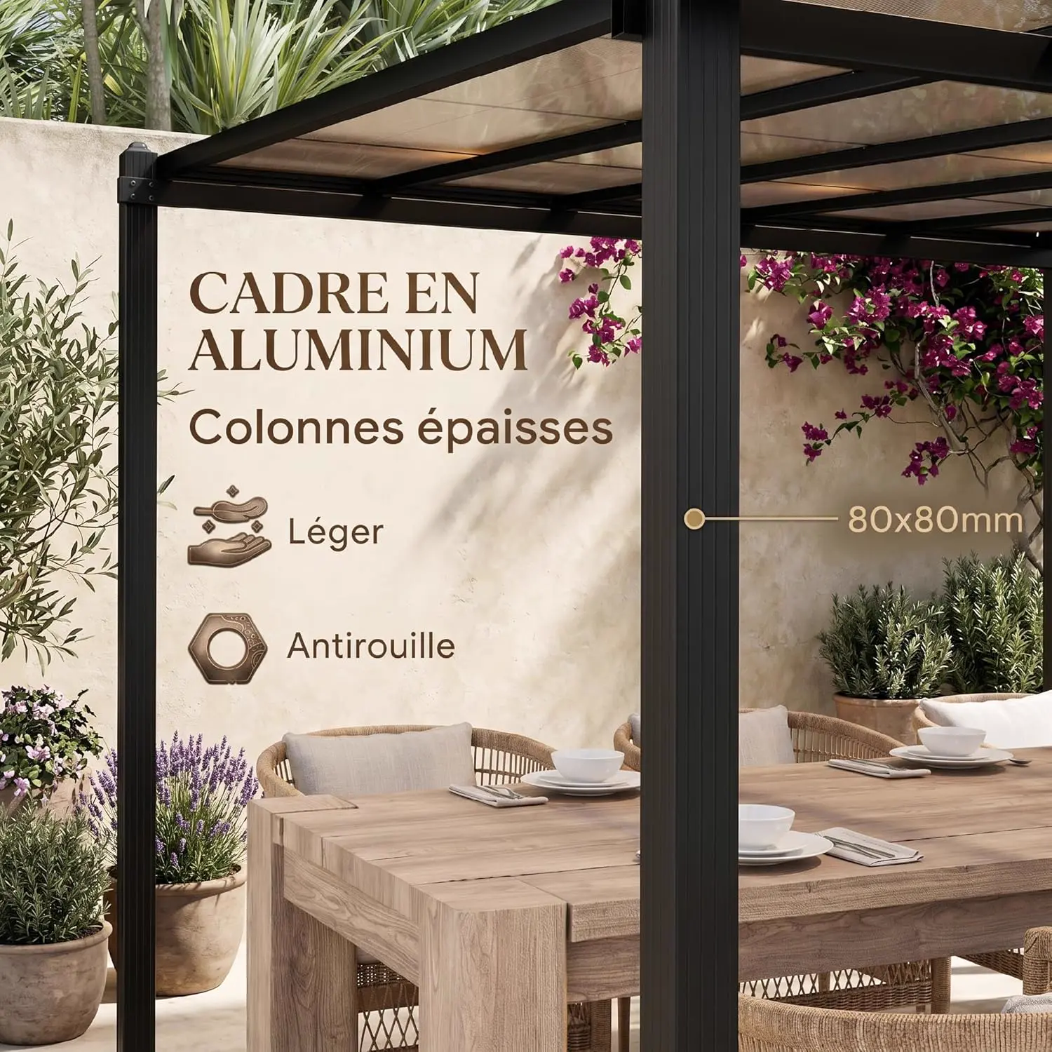Pergola en aluminium gris 3x3 m vue 4