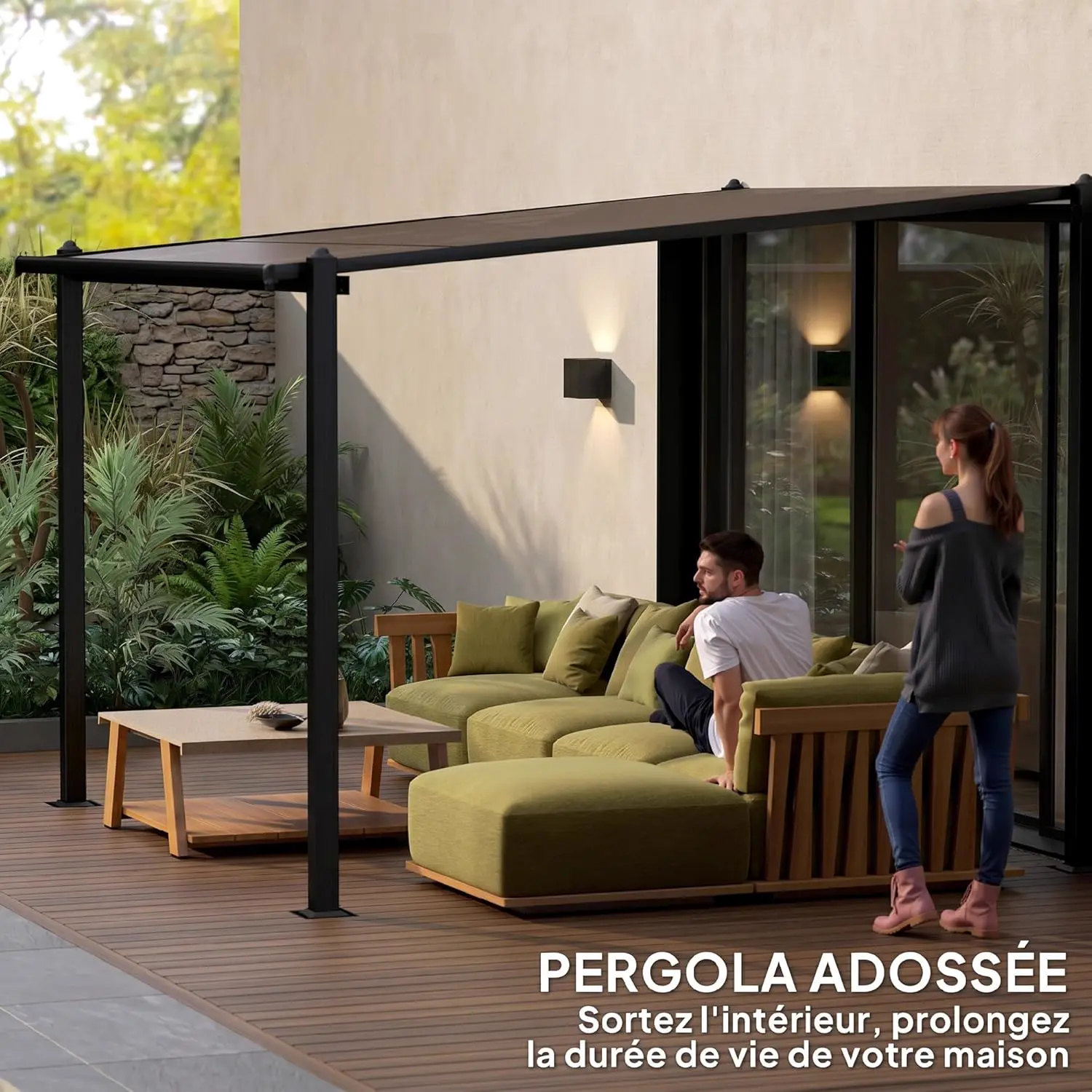 Pergola en aluminium gris 3x3 m vue 5