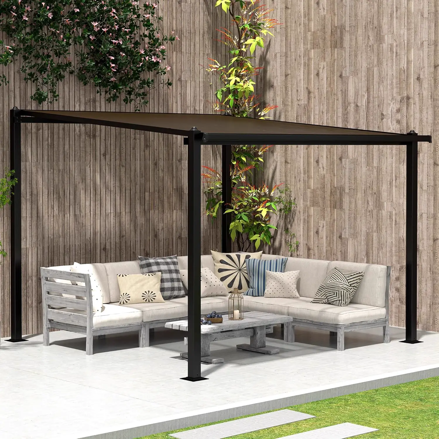 Pergola en aluminium gris 3x3 m vue 8