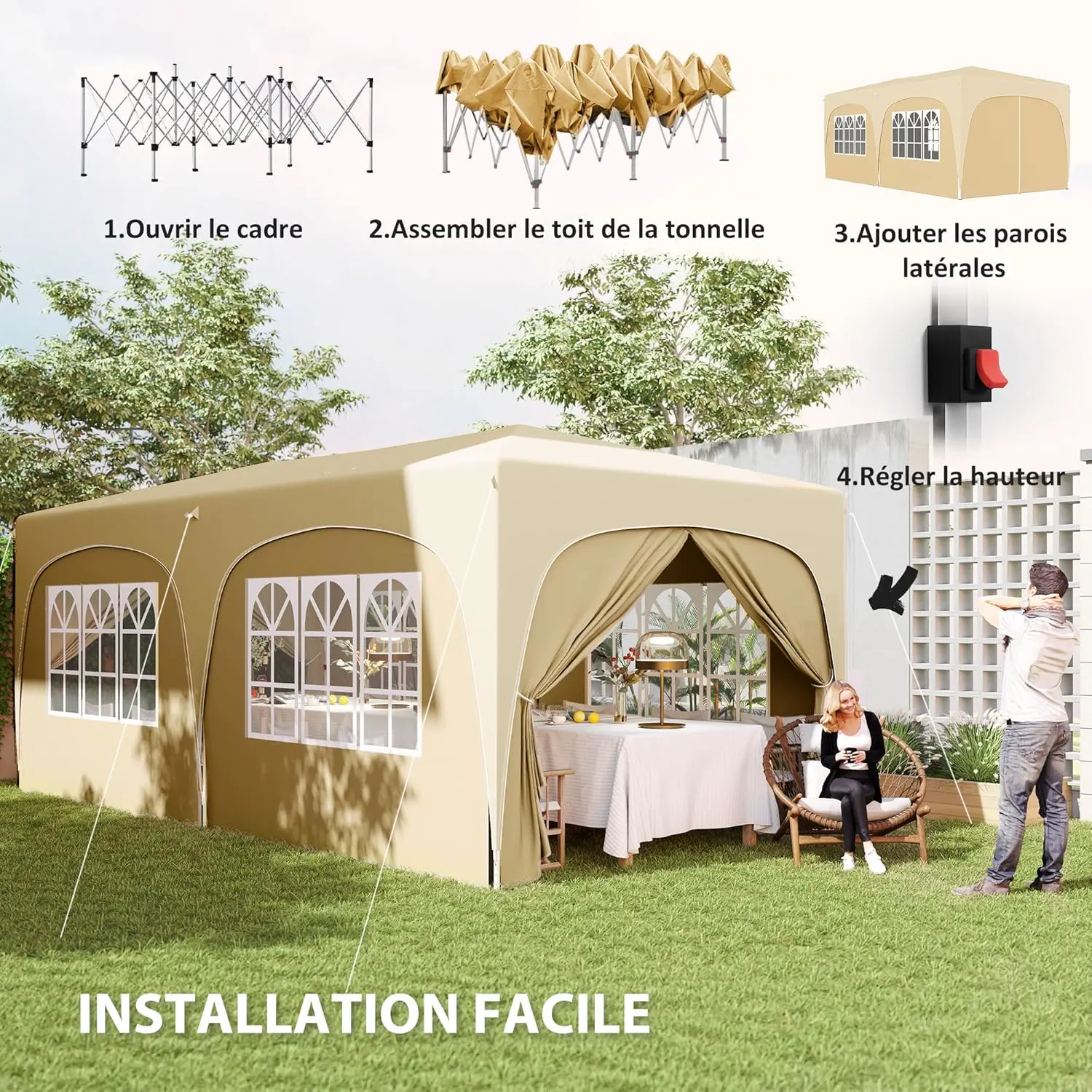 Tonnelle en métal sable 3x6 m vue 3