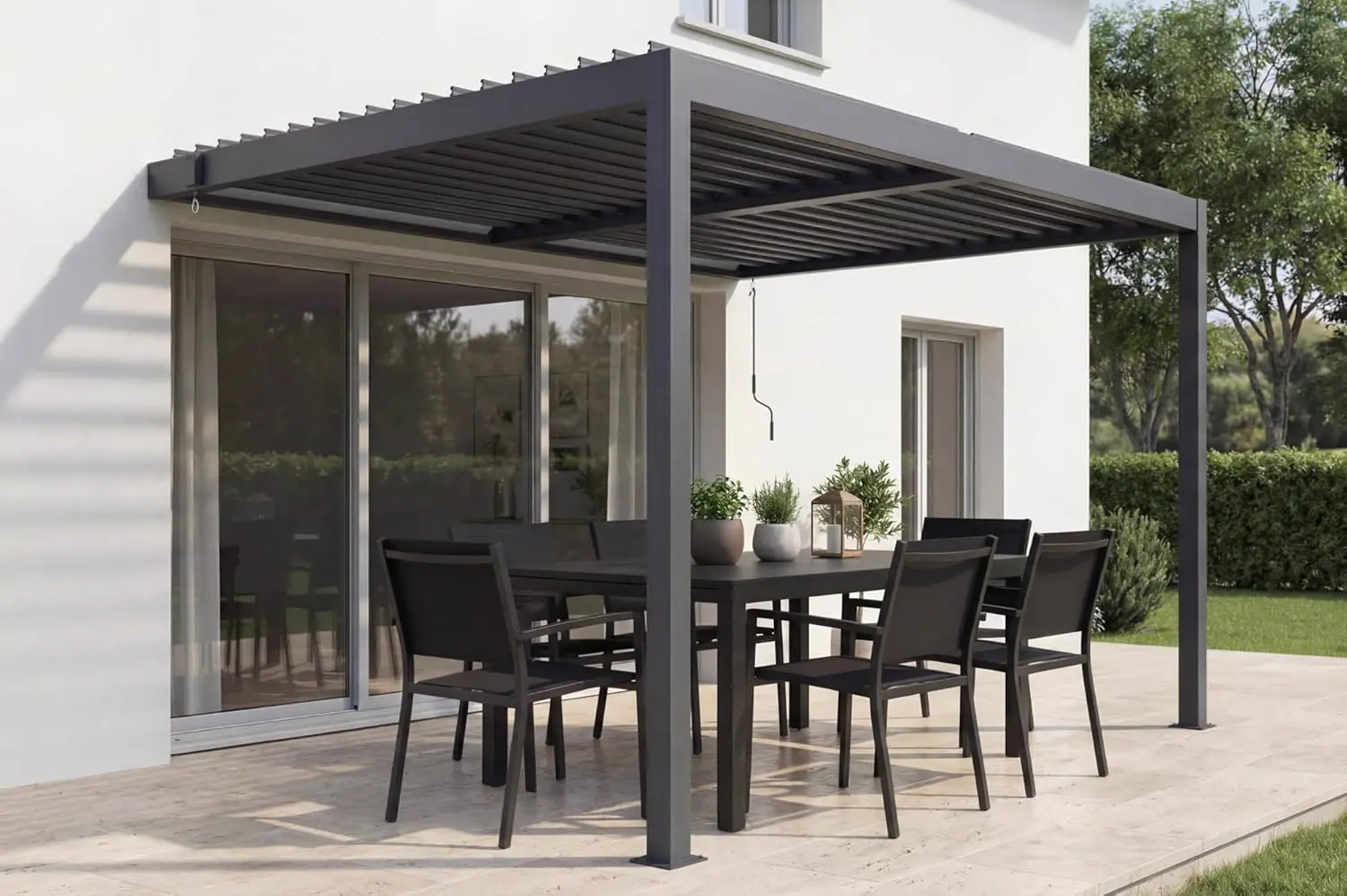 Cazeboo Pergola bioclimatique adossée 3x2m Piana Aluminium Gris