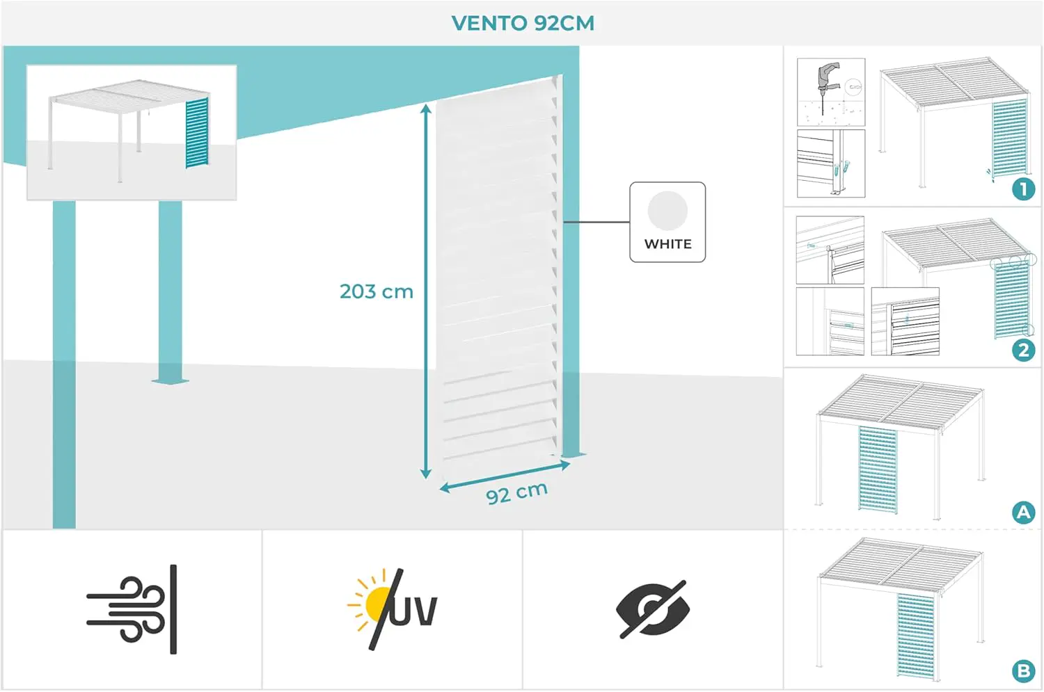 Pergola en aluminium blanc 3x3 m autoportée vue 4