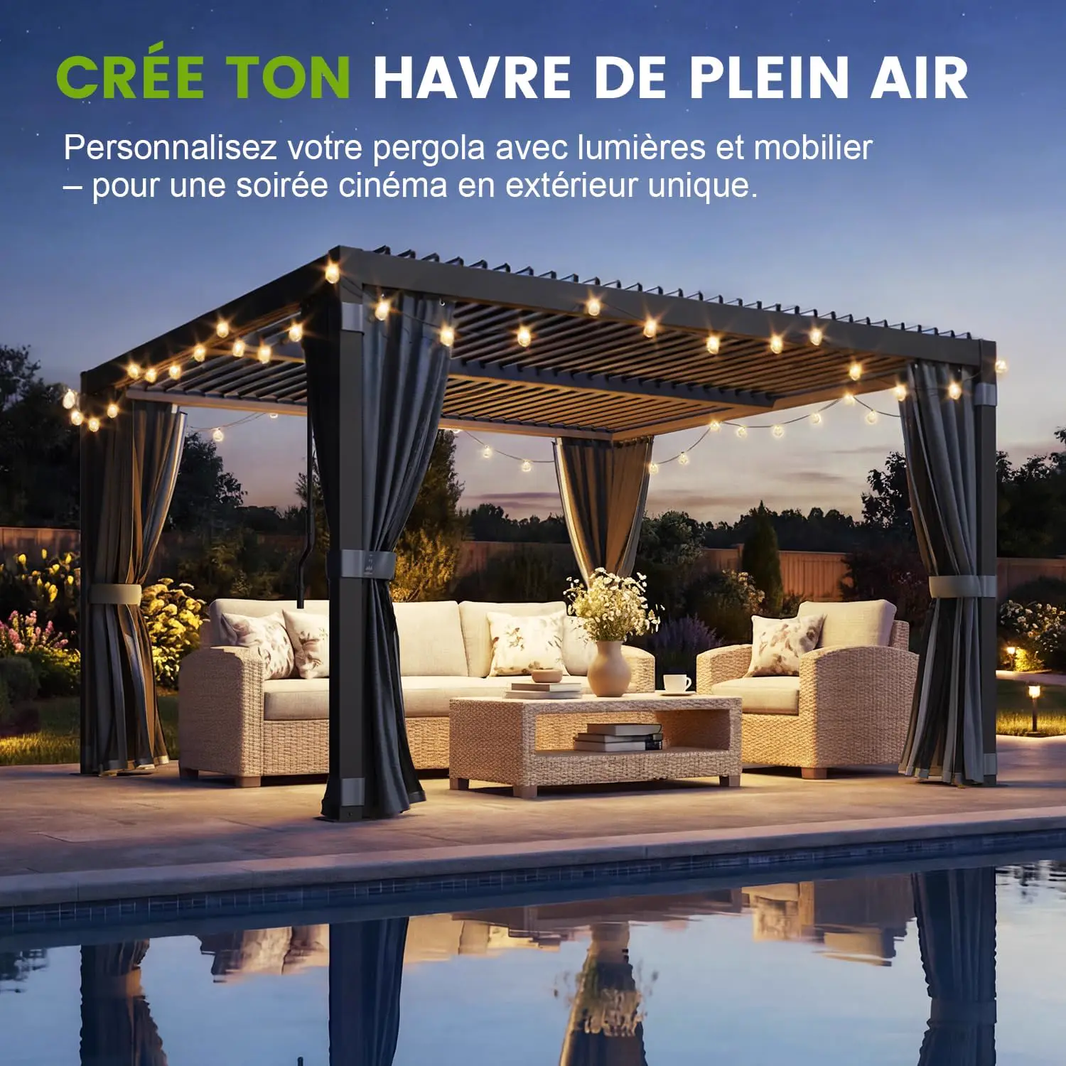 Pergola en aluminium noir 3x3 m vue 7