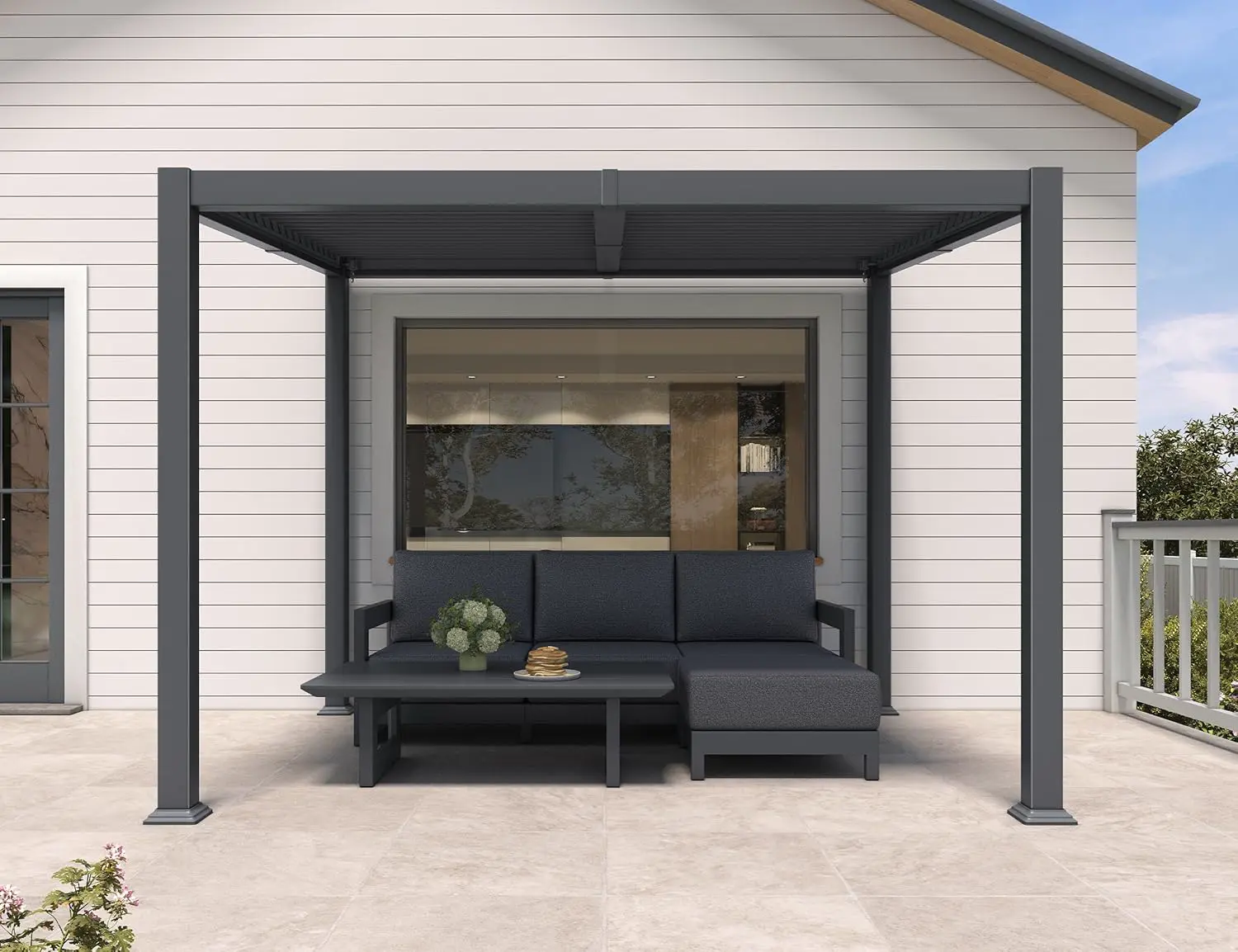 Pergola en aluminium gris 2,5x3 m vue 2