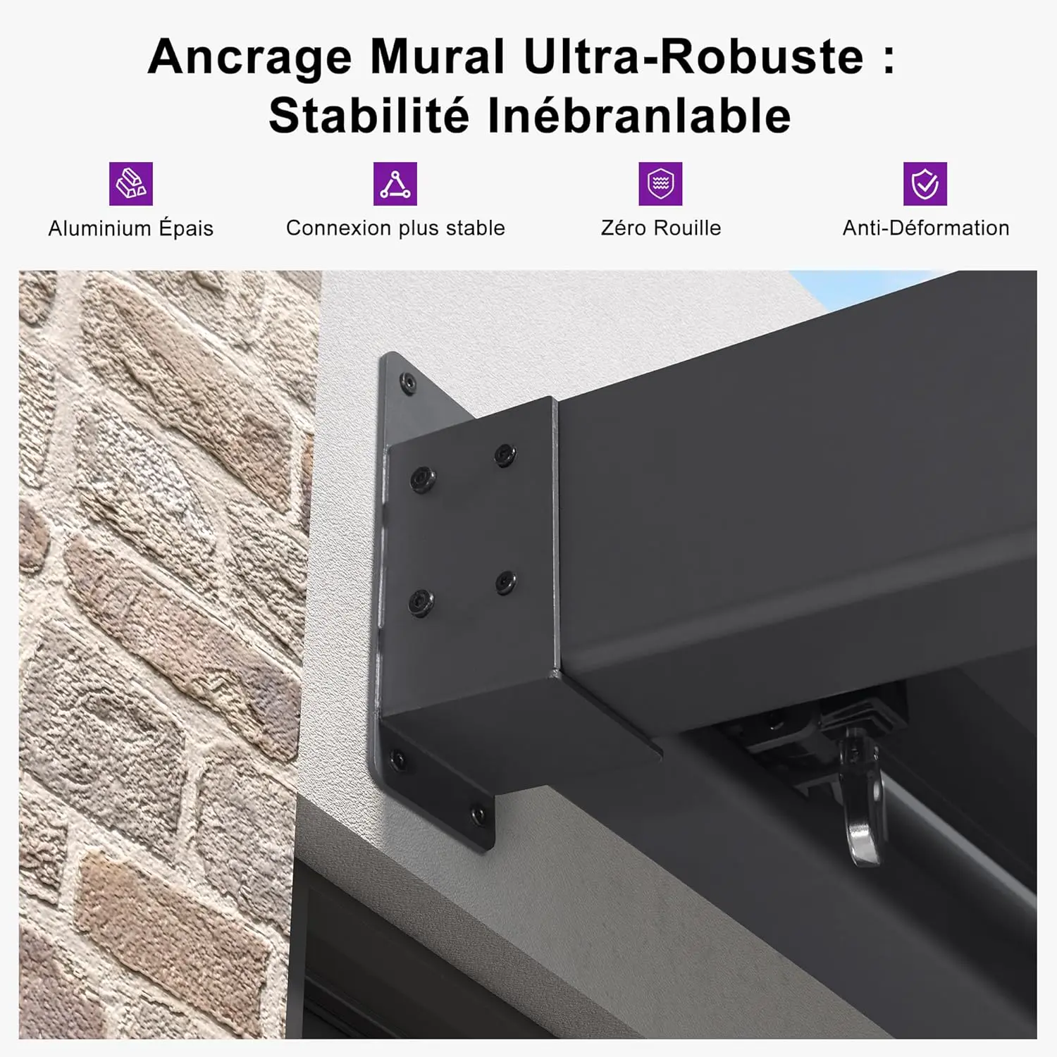 Pergola en aluminium gris 2,5x3 m adossée vue 6