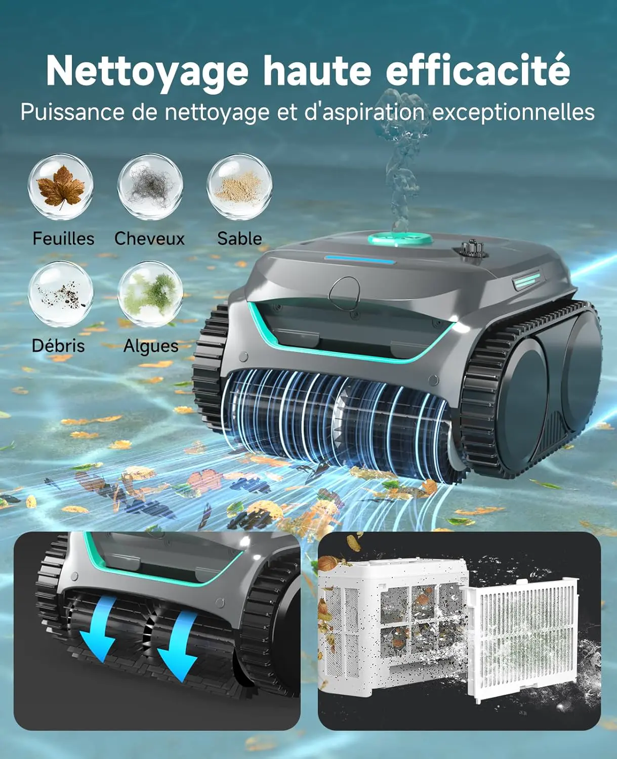 Robot piscine sable vue 3