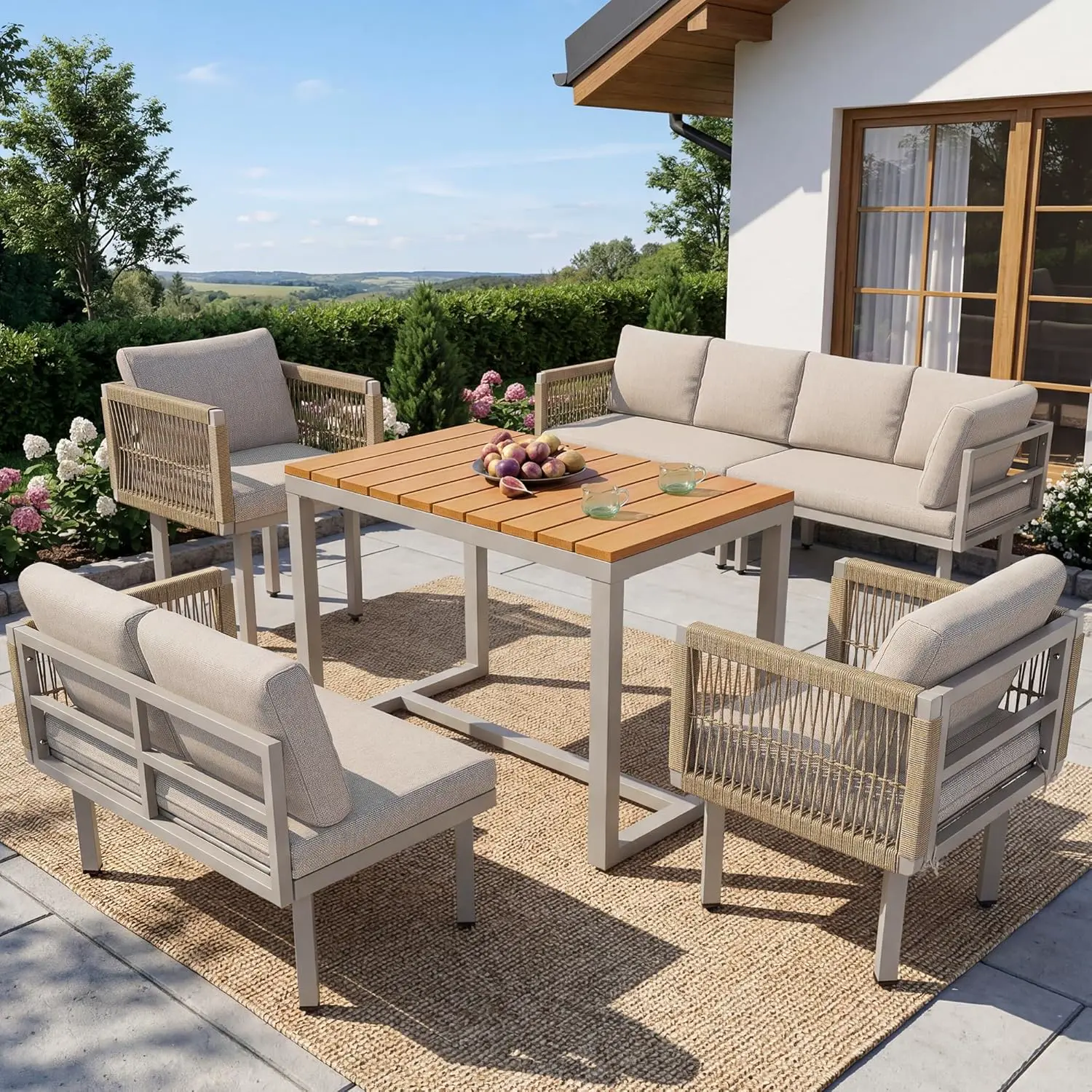 Salon de jardin 8 places beige vue 3