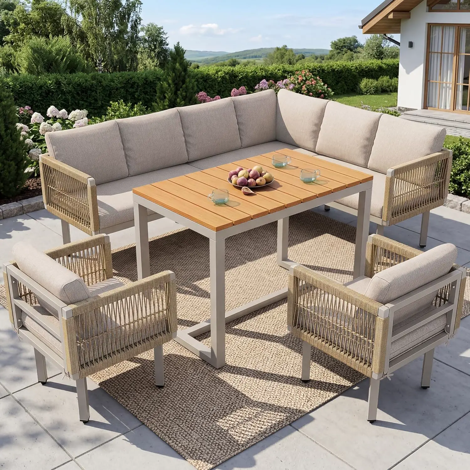 Salon de jardin 8 places beige vue 4