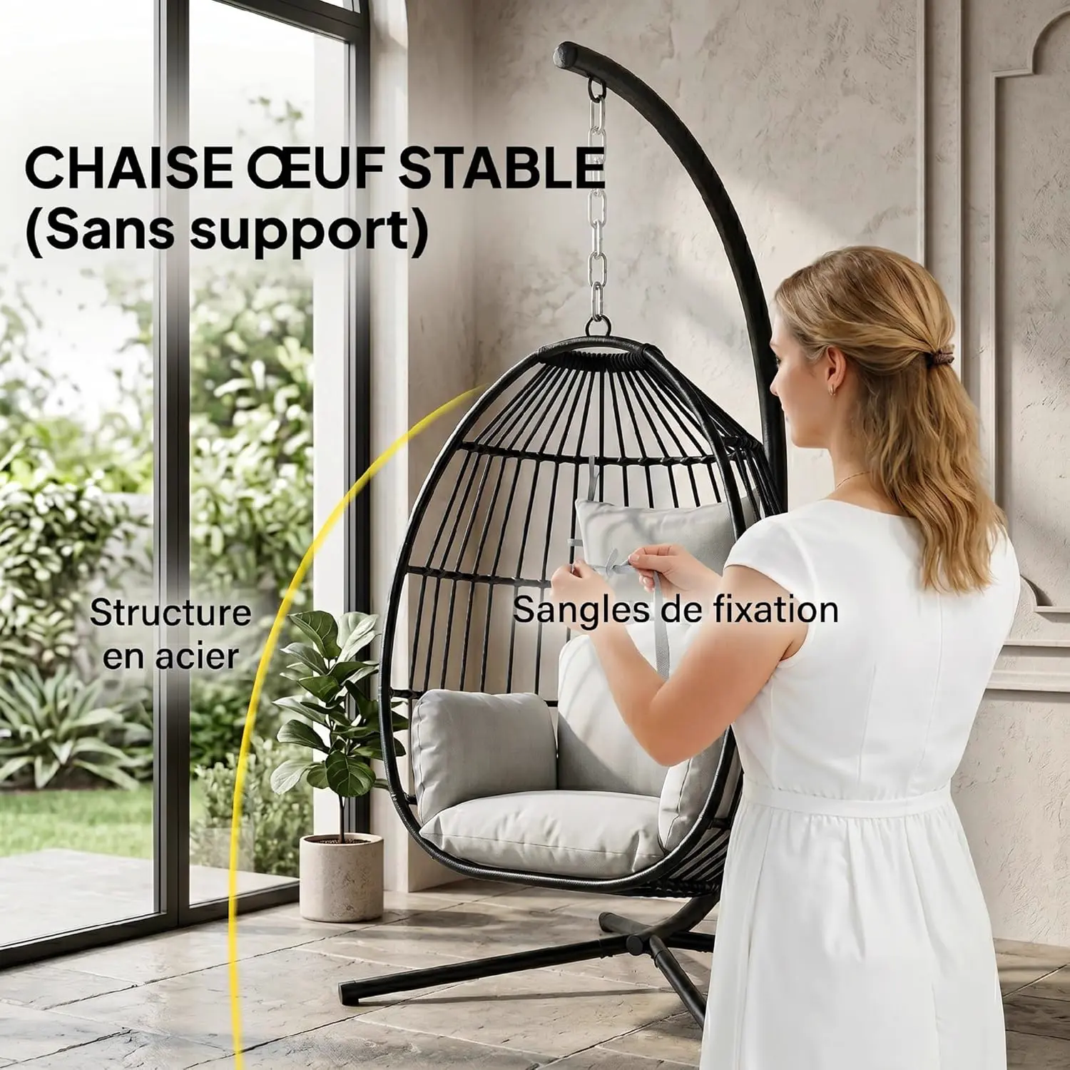 Fauteuils suspendus en métal gris vue 3