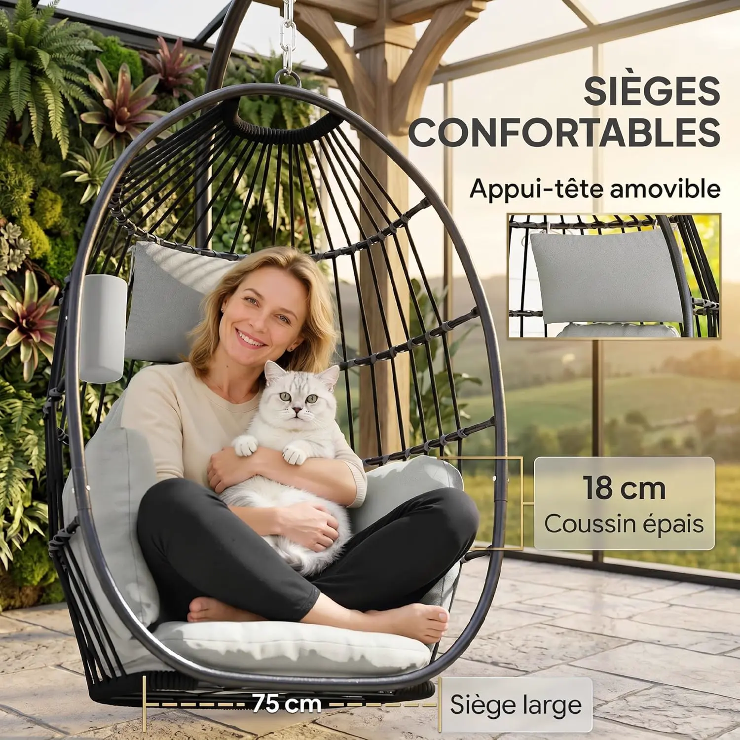 Fauteuils suspendus en métal gris vue 5