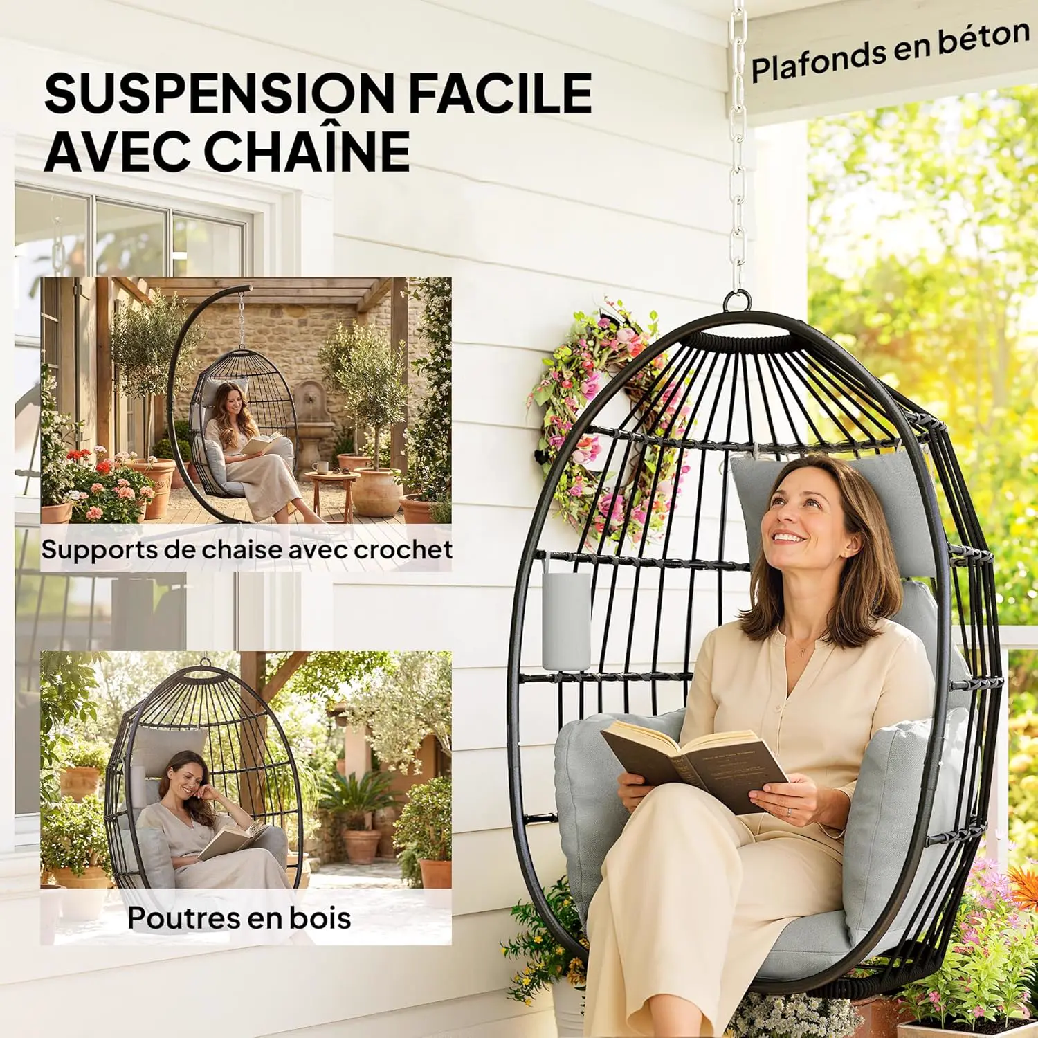 Fauteuils suspendus en métal gris vue 8
