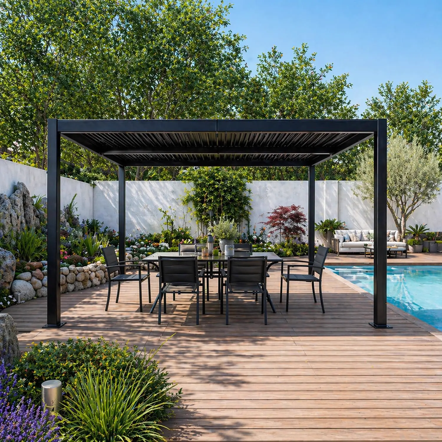 CONCEPT USINE | Pergola Bioclimatique CORFU Noir | 4 x 3