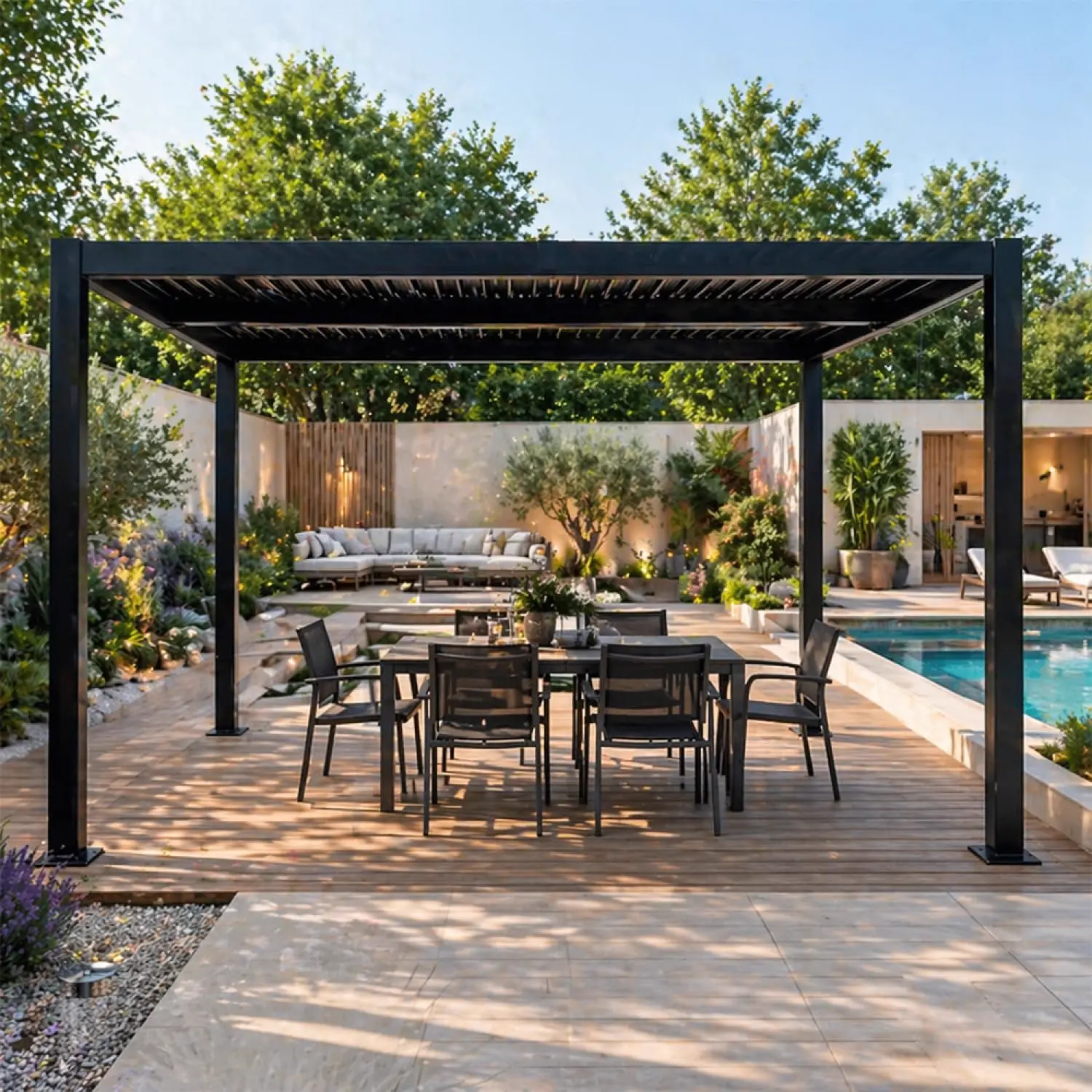 Pergola en aluminium noir 3x2,36 m vue 2