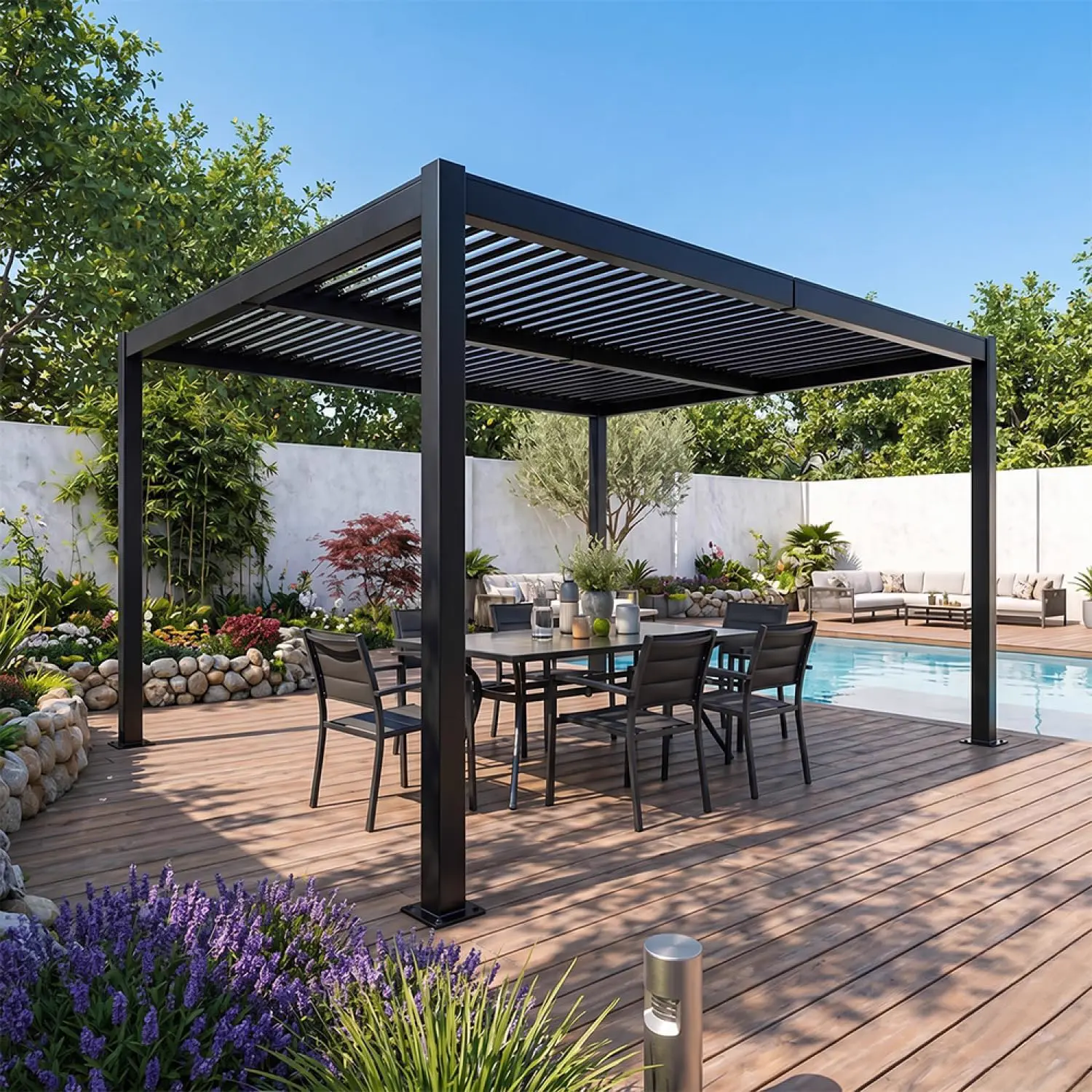 Pergola en aluminium noir 3x2,36 m vue 3