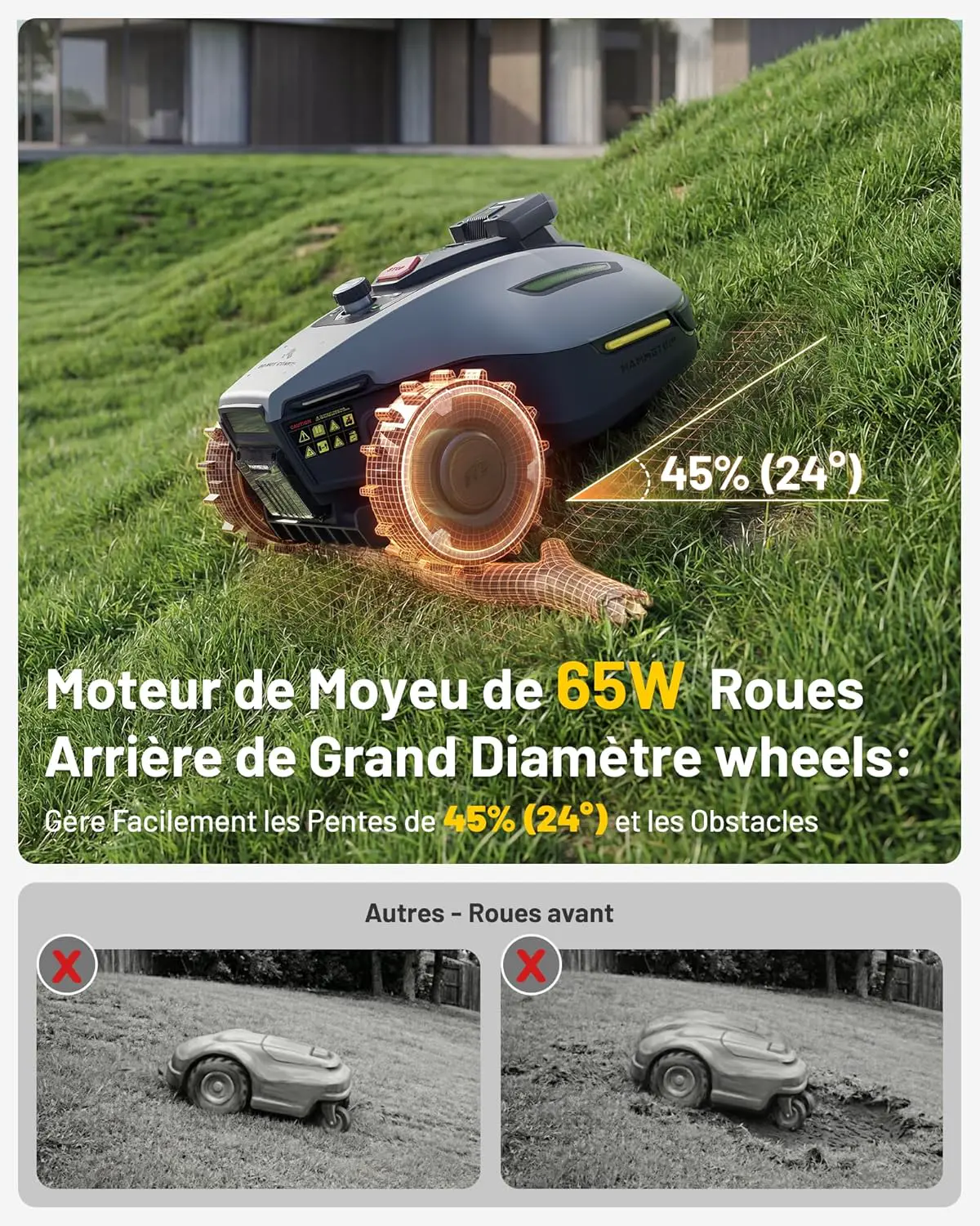Robot tondeuse gris vue 5