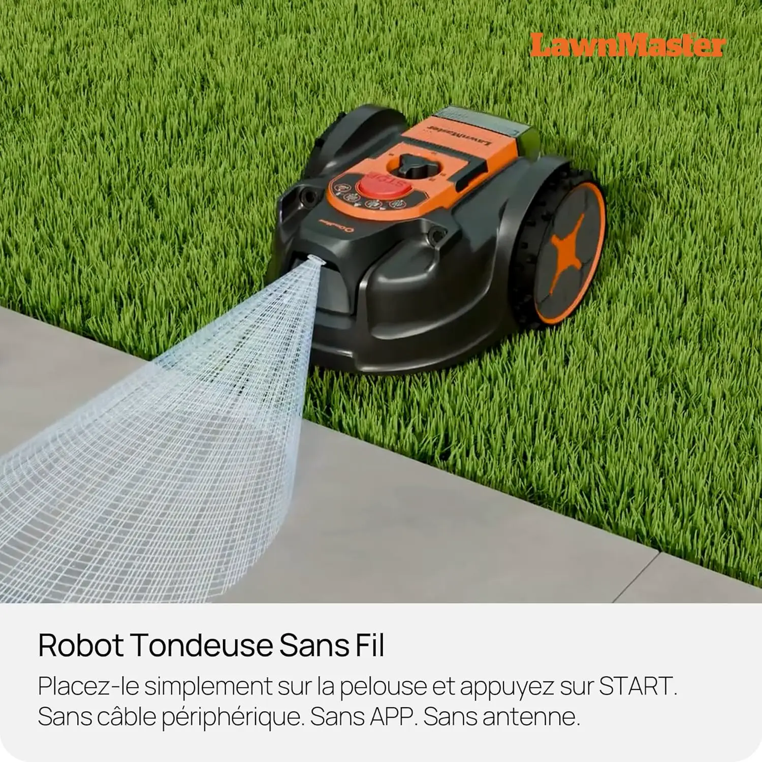 Robot tondeuse jaune vue 2