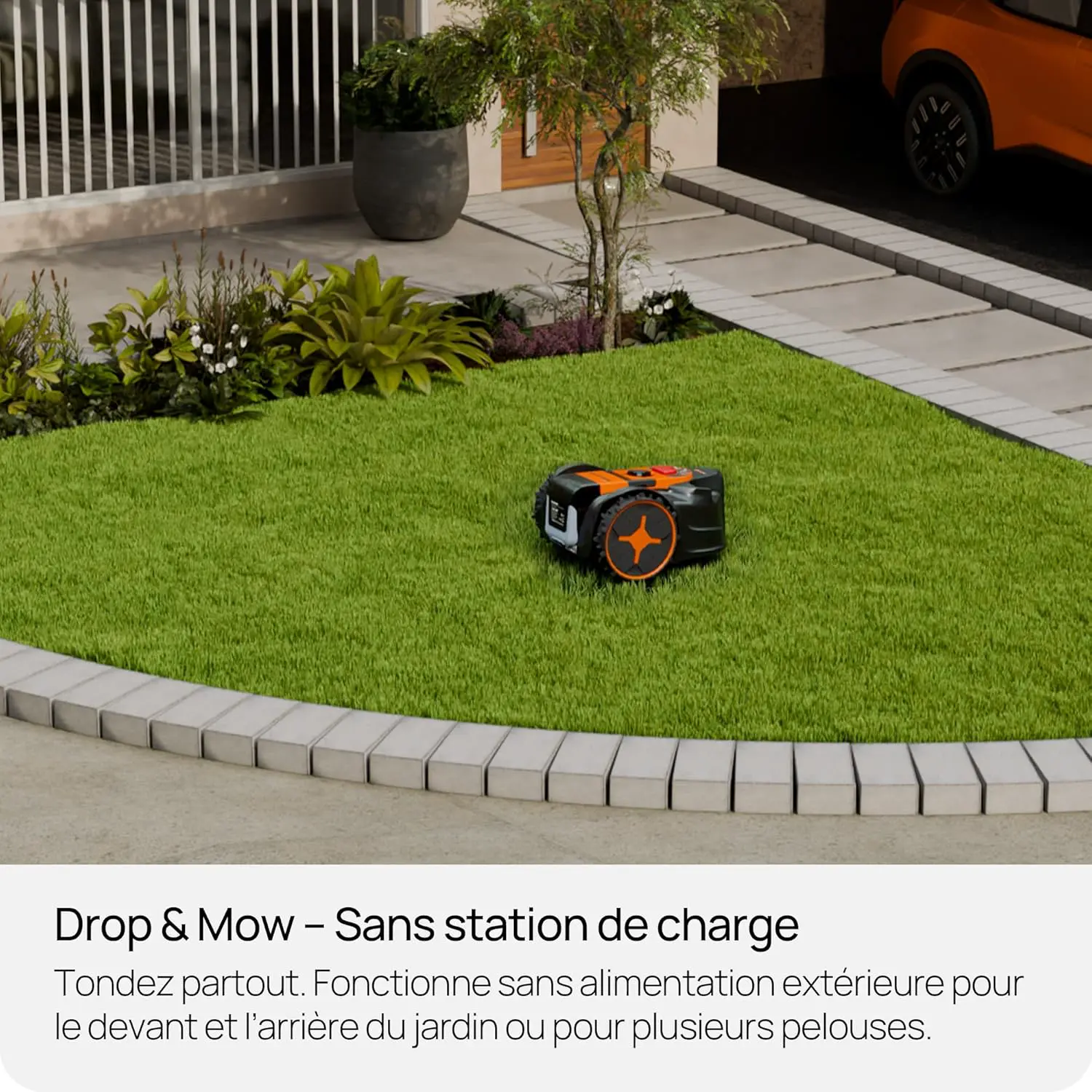 Robot tondeuse jaune vue 5