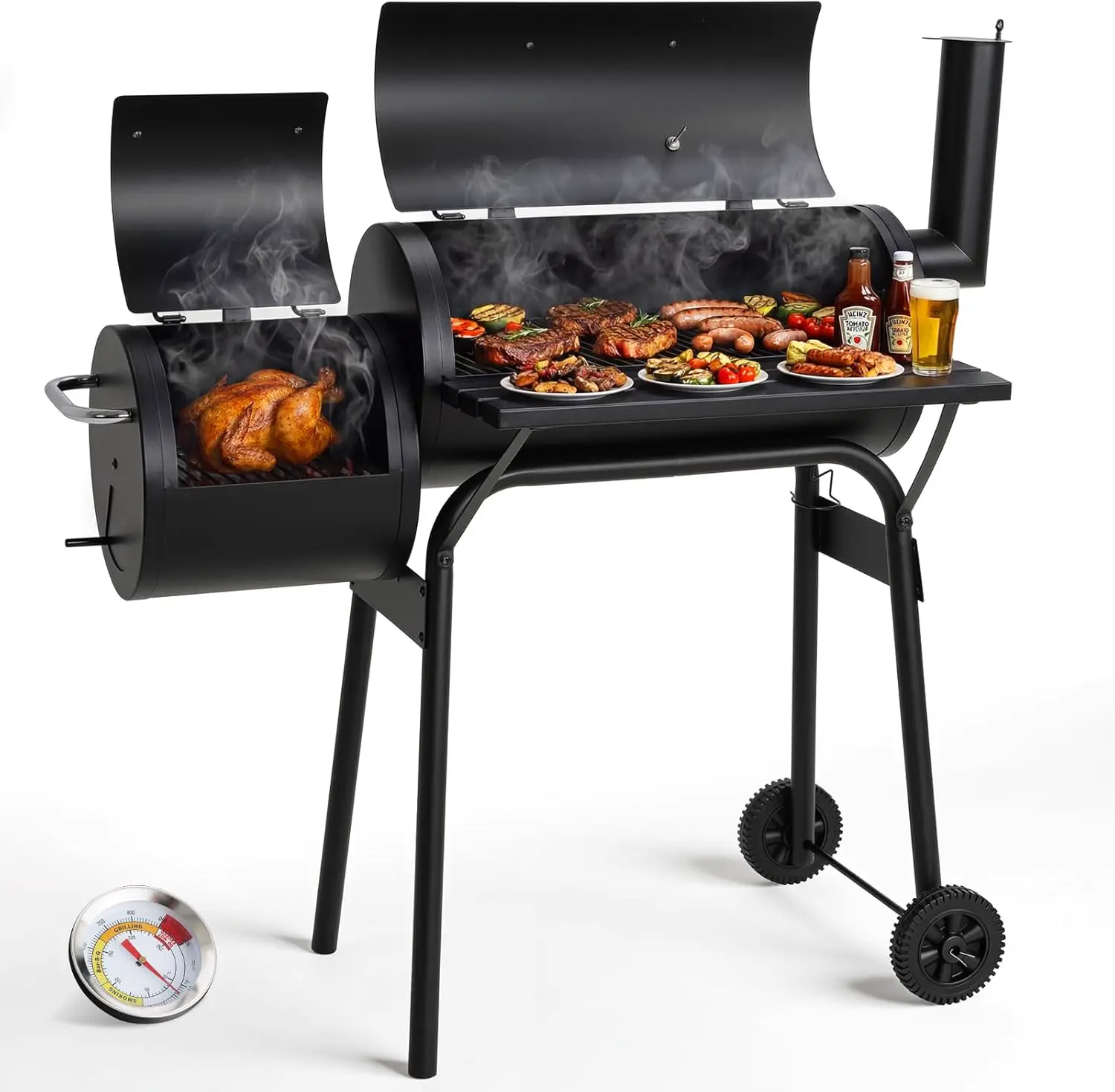 TLSUNNY Barbecue Fumoir, Barbecue à Charbon avec Cheminée