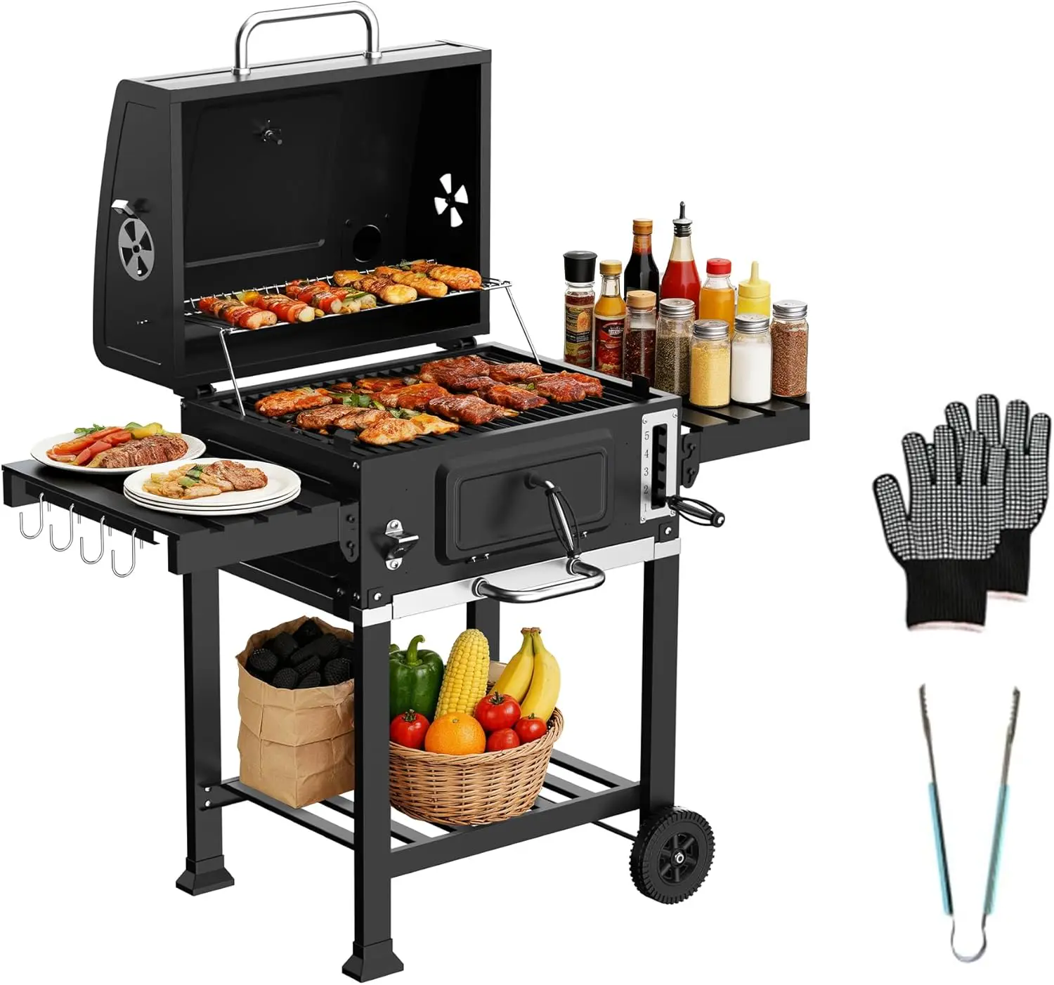 TEENO Barbecue au Charbon XXL -Thermomètre Intégré