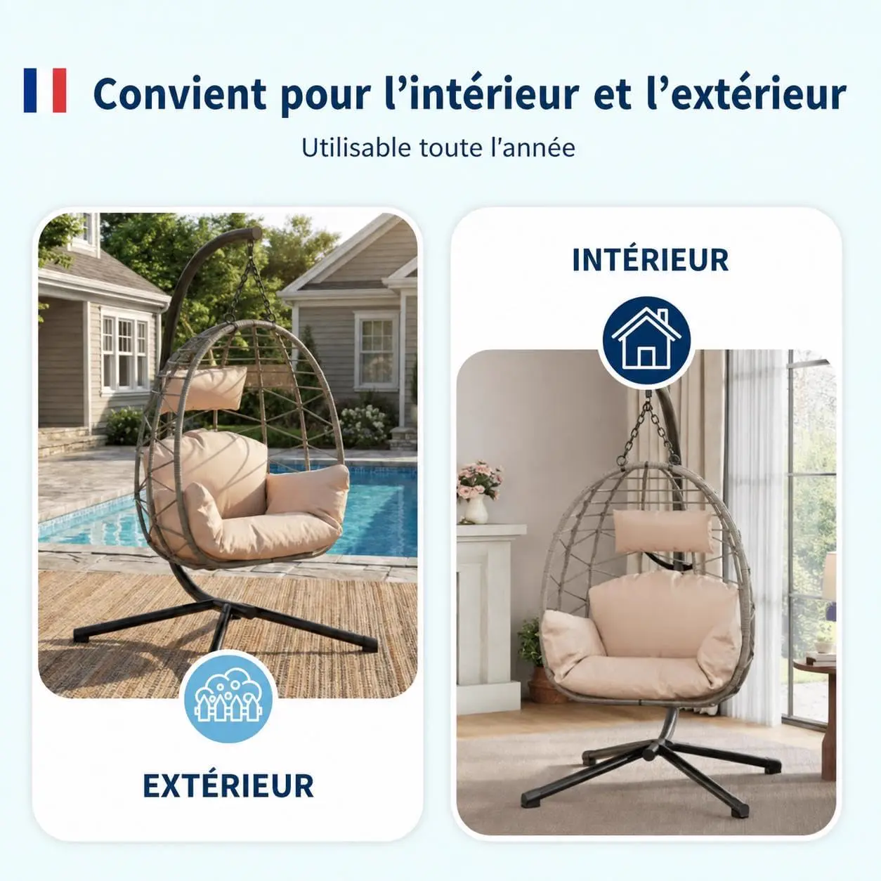 Fauteuils suspendus en rotin beige vue 3