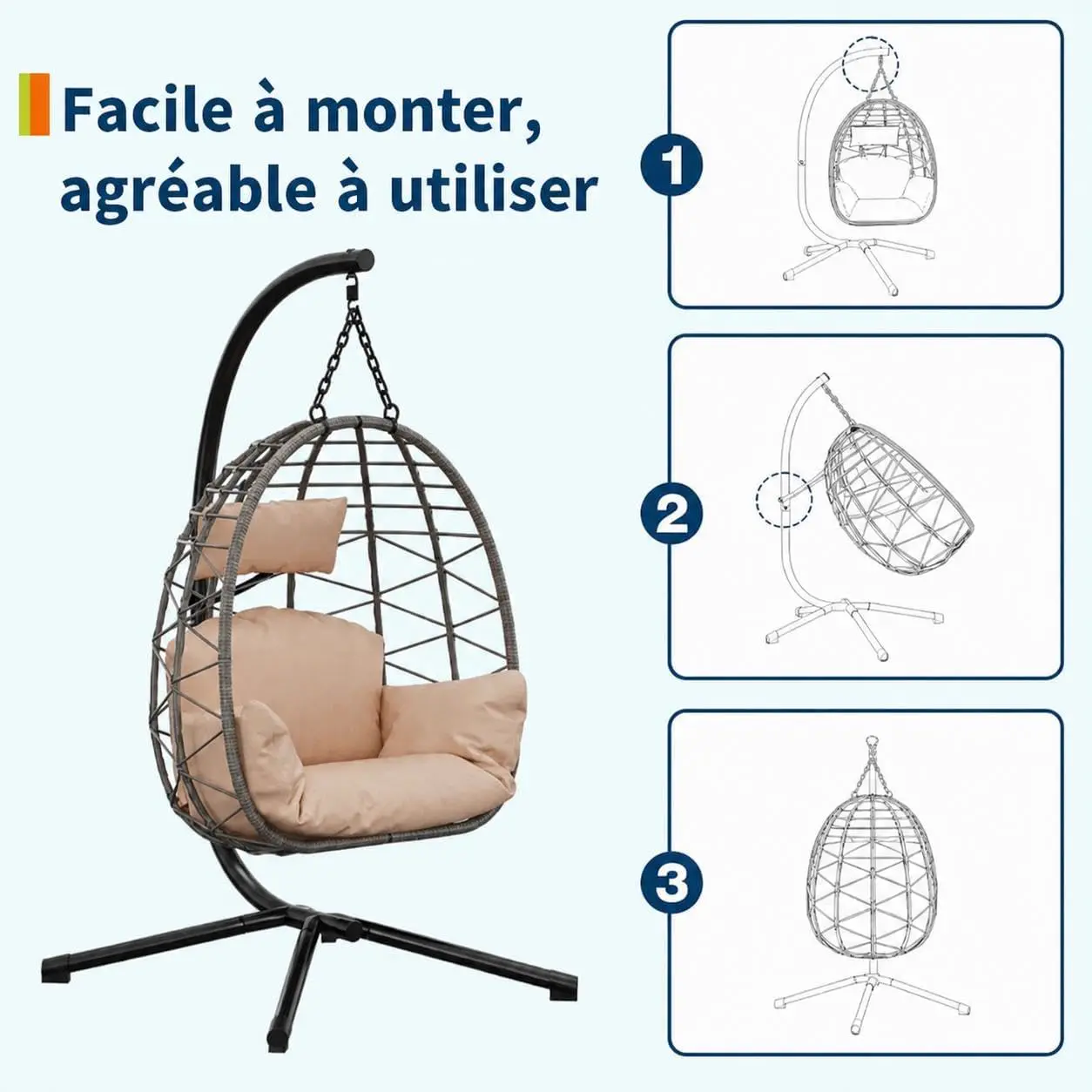 Fauteuils suspendus en rotin beige vue 5