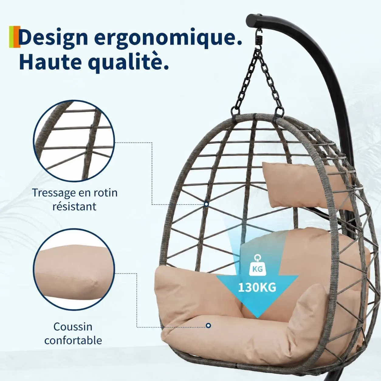 Fauteuils suspendus en rotin beige vue 6