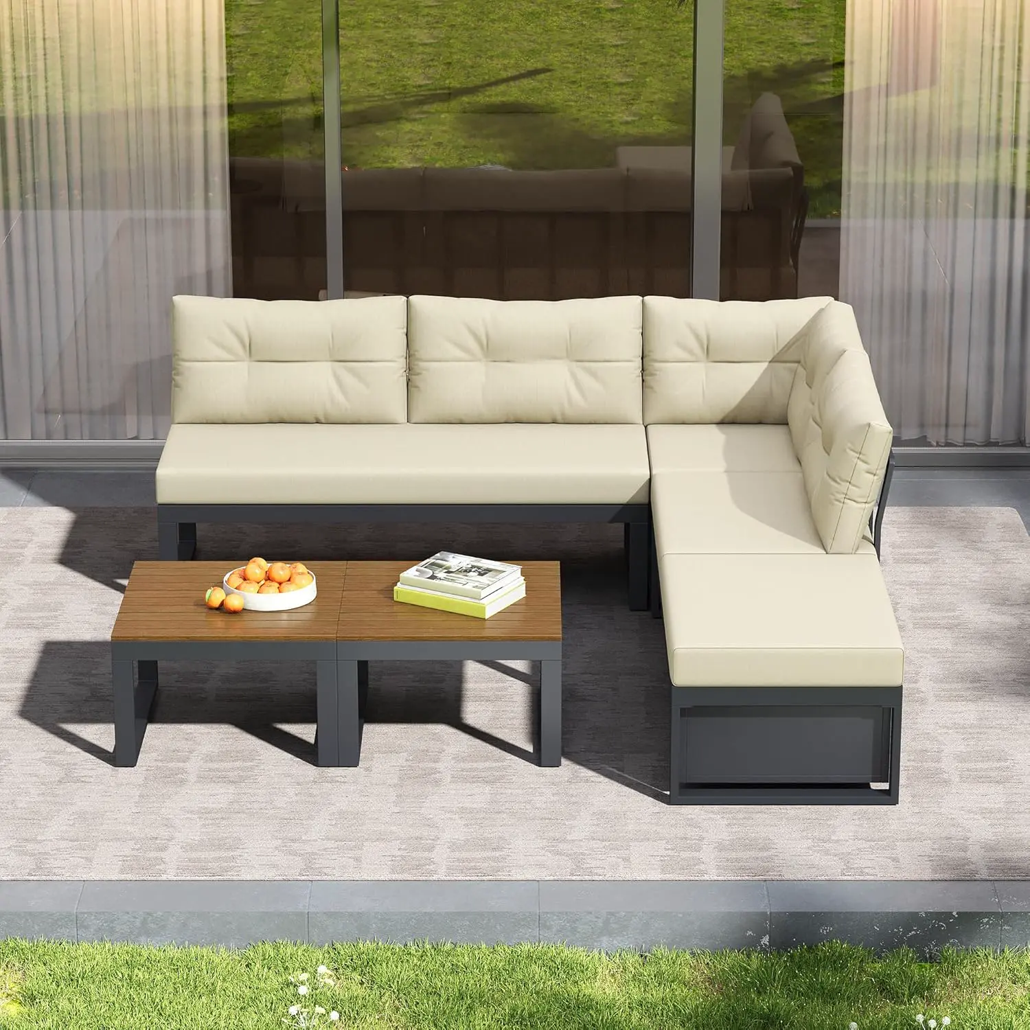 Salon de jardin 5 places beige vue 3
