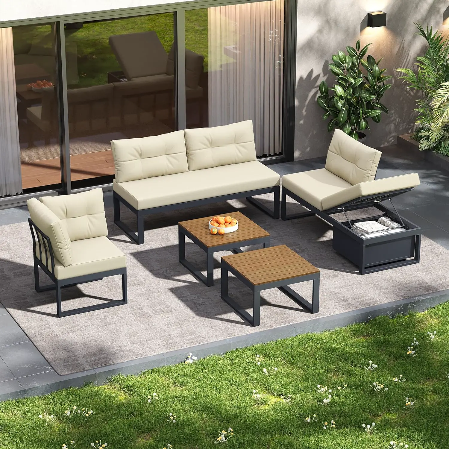 Salon de jardin 5 places beige vue 4