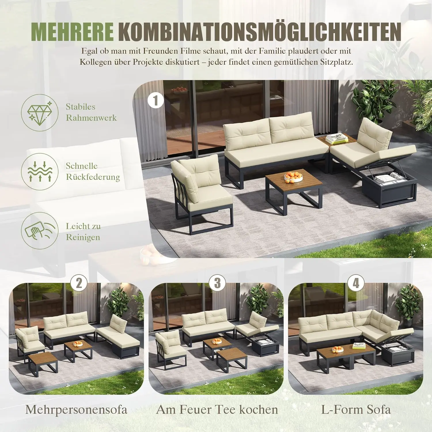 Salon de jardin 5 places beige vue 6
