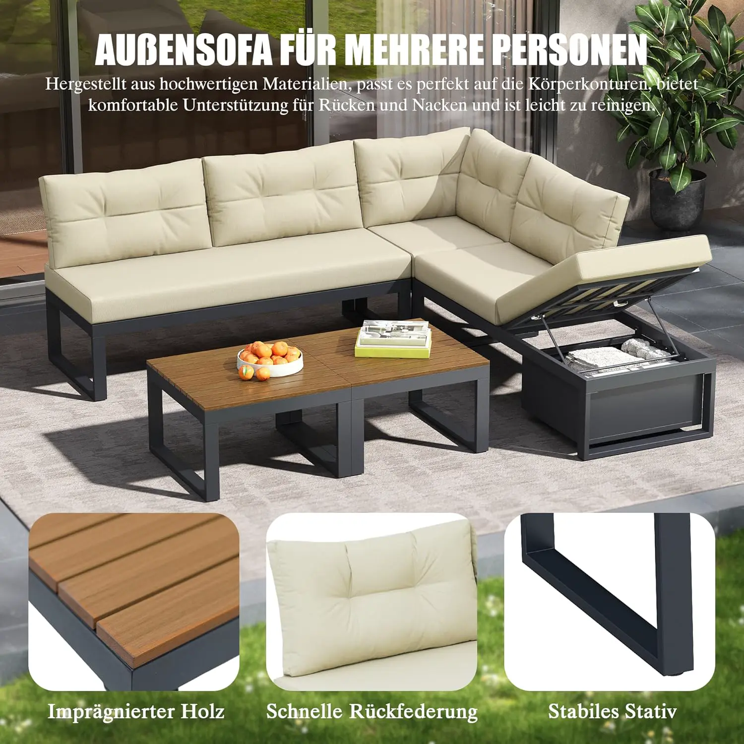 Salon de jardin 5 places beige vue 9