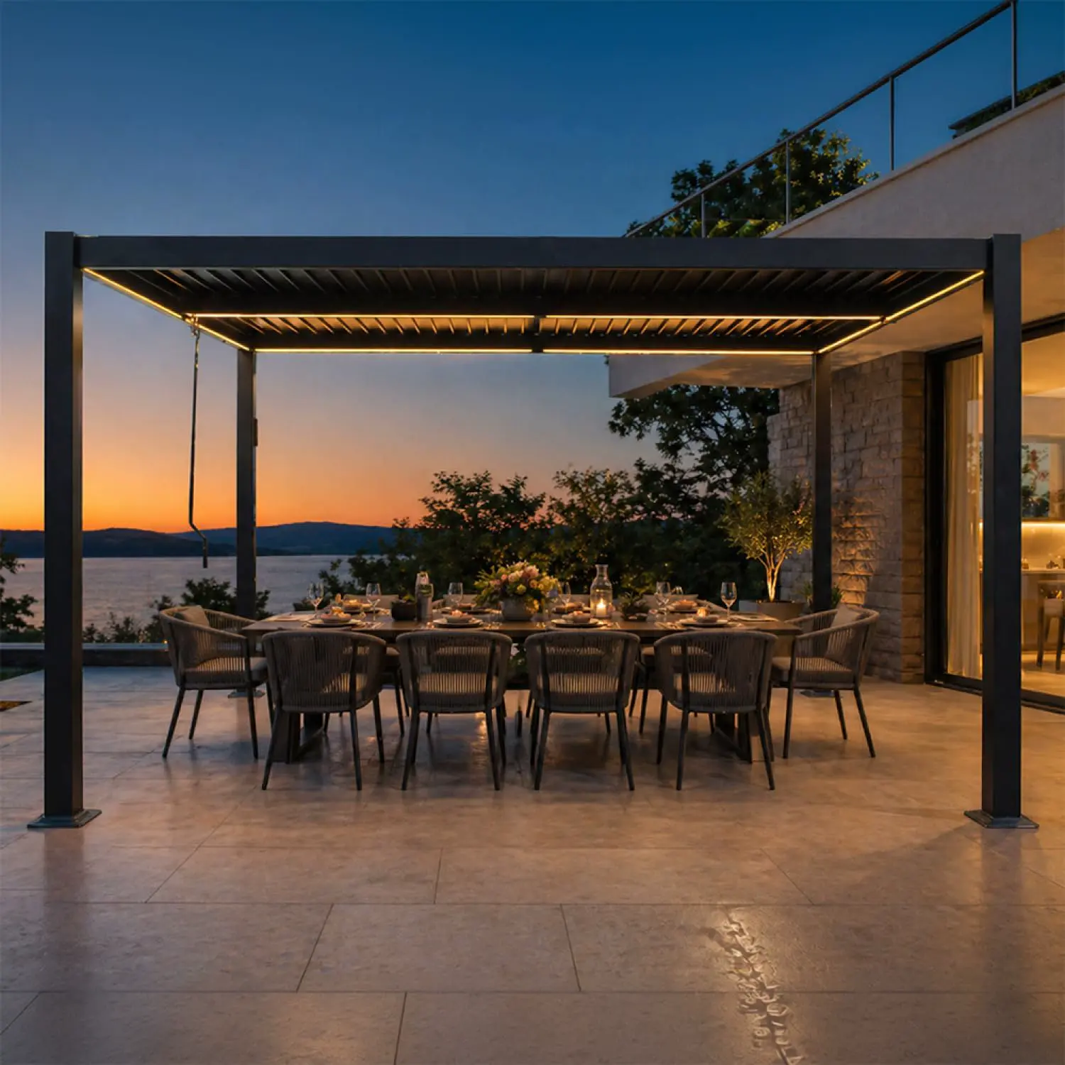 CONCEPT USINE | Pergola Bioclimatique à LED CORFU Noir | 4 x 3 m | Structure Aluminium | Lames Orientables | Design Épuré & Fonctionnel | Mobilier Contemporain Durable | Confort & Durabilité Quotidien