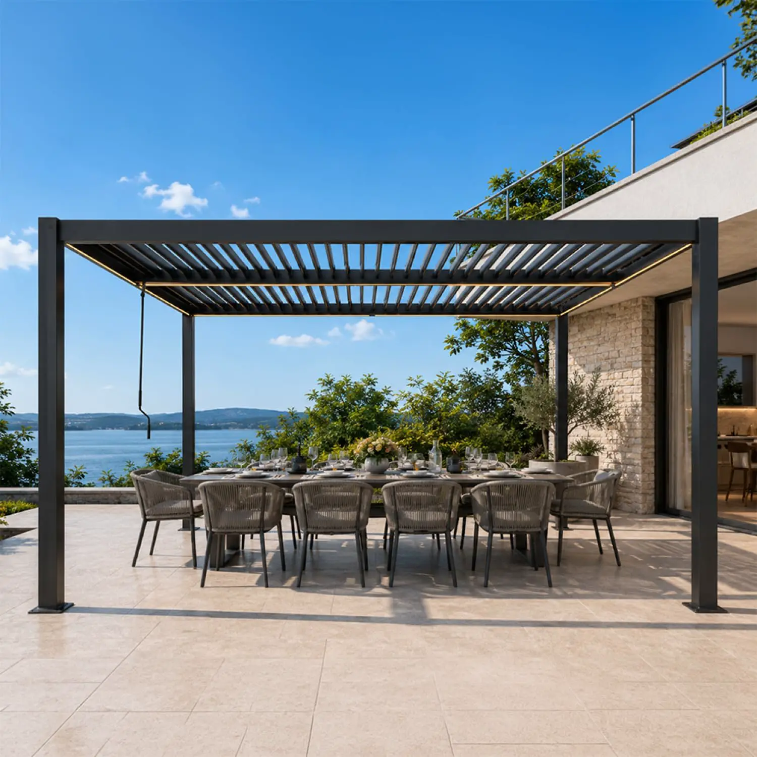 Pergola en aluminium noir 4x3 m vue 3