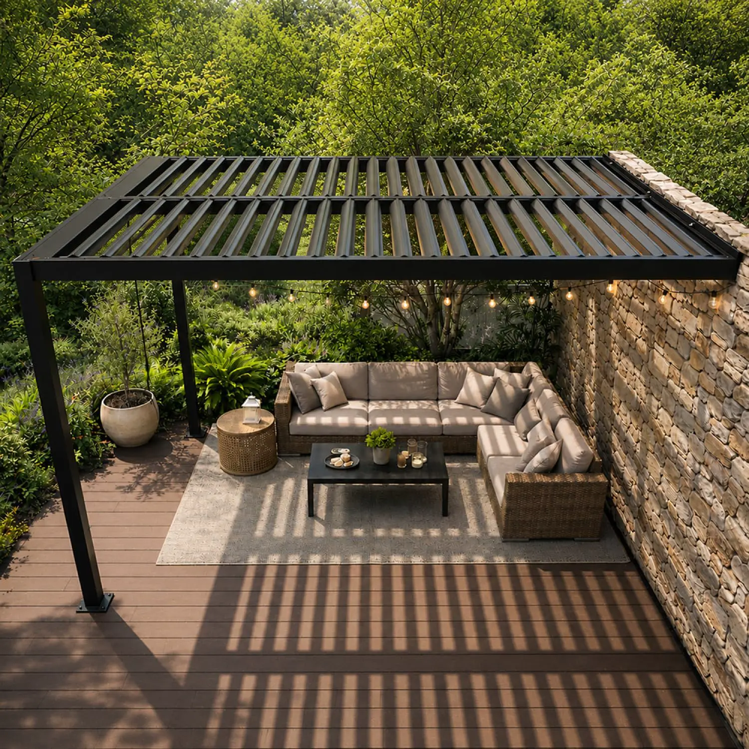 Pergola en aluminium noir 4x3 m adossée vue 7
