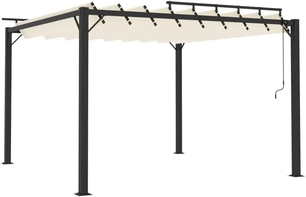 Tonnelle avec Toit à Persiennes Réglables 3x3m, Pergola de Jardin Moderne en Aluminium et Tissu Crème, Pavillon d'Extérieur Ombrage avec Manivelle pour Terrasse et Piscine
