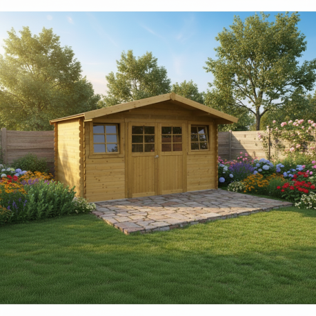 Abri de jardin en bois traité autoclave 28mm Dole porte double 11,56m² - SOLID