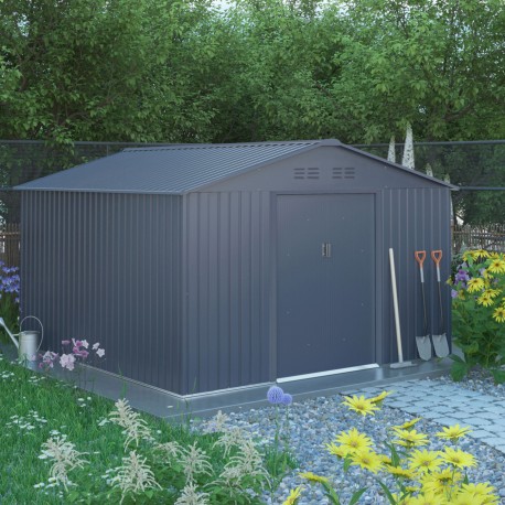 Abri de jardin en métal en métal gris 3,4x3,2 m vue 2