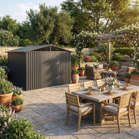 Abri de jardin en métal en métal gris 2,8x2,8 m vue 2