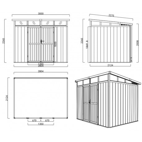 Abri de jardin en bois gris 2,9x2,2 m vue 10