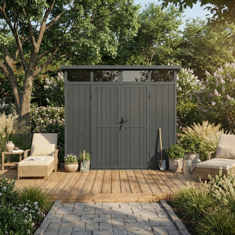 Abri de jardin en bois gris 2,9x2,2 m vue 2