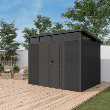 Abri de jardin en bois gris 2,9x2,2 m vue 3