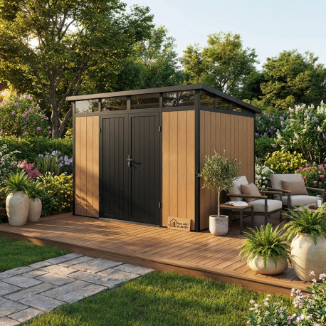 Abri de jardin en bois marron 2,9x2,2 m vue 2