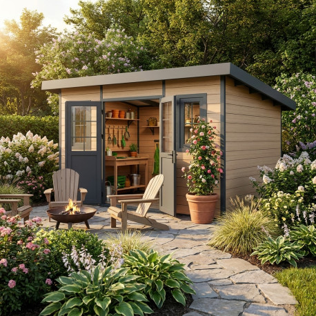 Abri de jardin en bois marron 4,5x3,5 m vue 2