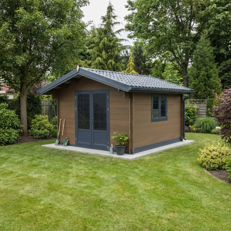 Abri de jardin en bois marron 3x3 m vue 2