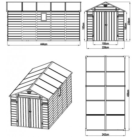 Abri de jardin en résine ou composite en résine gris 2,4x4,6 m vue 5