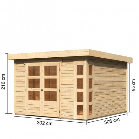 Abri de jardin en bois en bois marron 3x3 m vue 3