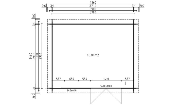 Abri de jardin en bois en bois 3,8x3 m vue 2