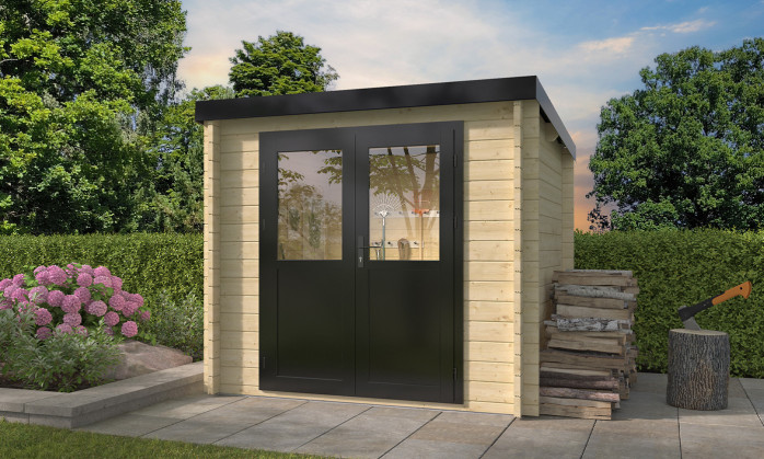 Abri de jardin sans menuiseries Trier 5 - Toit plat, bac acier inclus - Madriers 28mm - 4.69m2 int