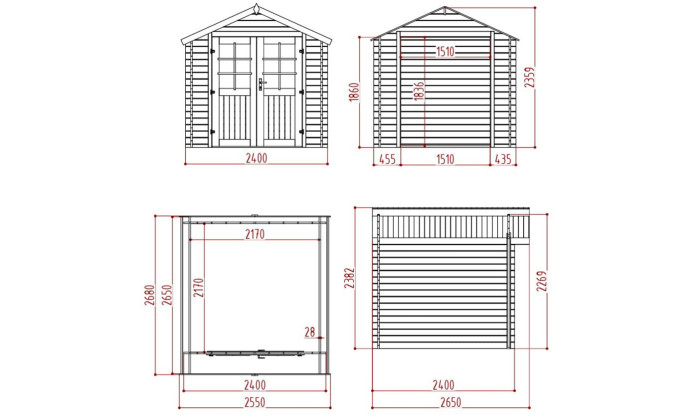 Abri de jardin en bois en bois 2,2x2,2 m vue 2