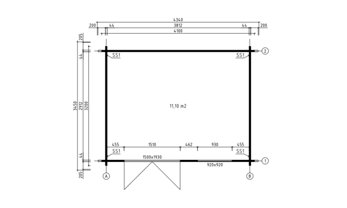 Abri de jardin en bois en bois 3,9x3 m vue 2