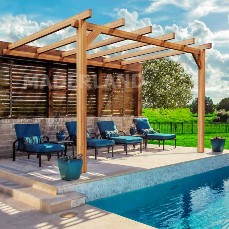 Pergola en bois marron 4x3 m adossée vue 4